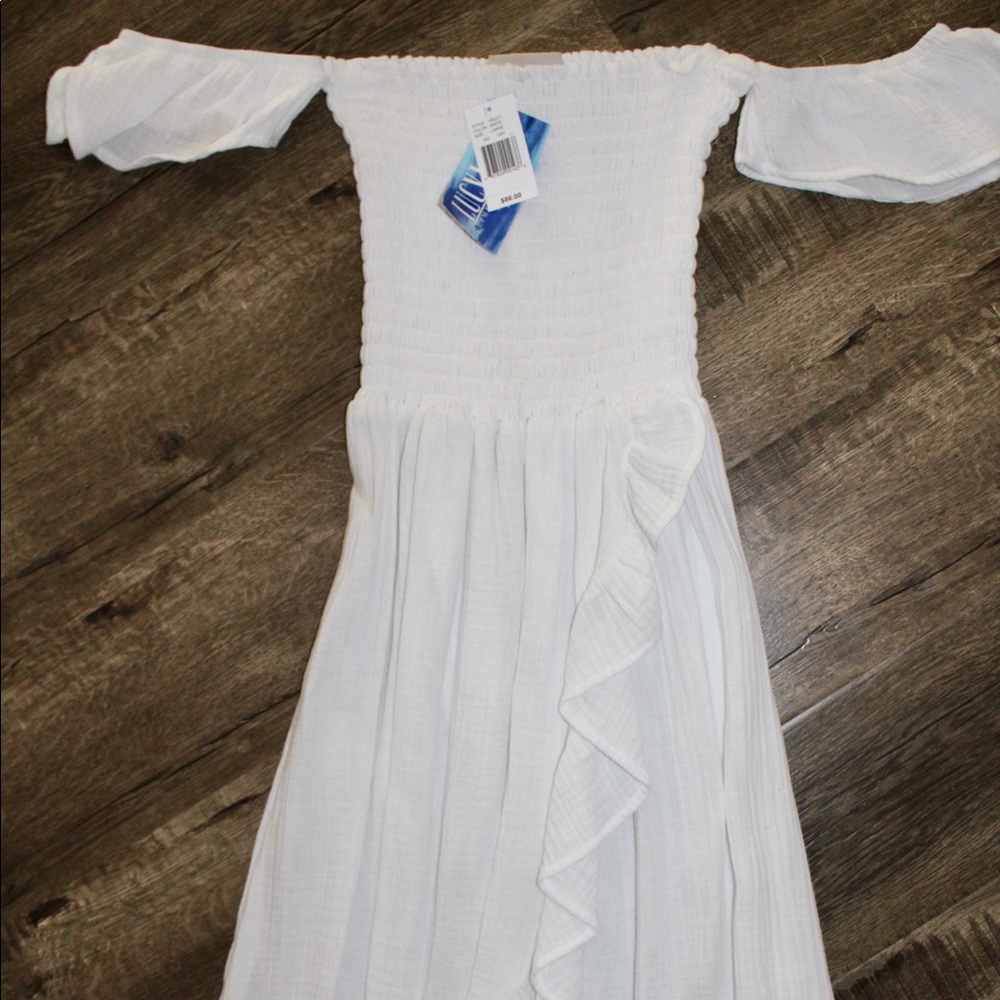 NWT white off the shoulder high low maxi, large